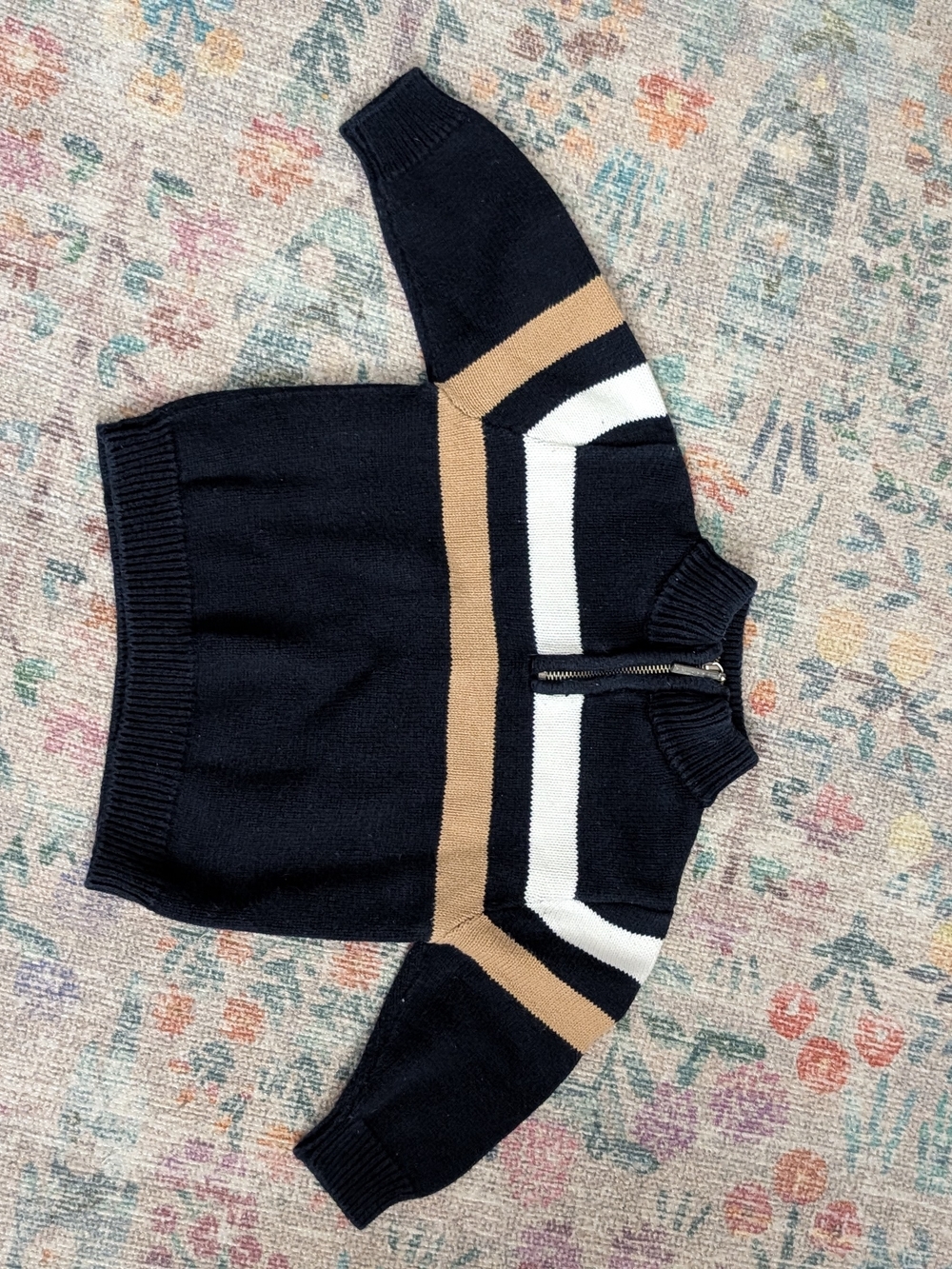 Kids 24m Kenneth Cole Half-Zip Knit Sweater Jacket - Black, Tan & White - NWOT